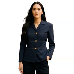 Vintage Laura Madrigano Black Gold Button Blazer Plus Size 14